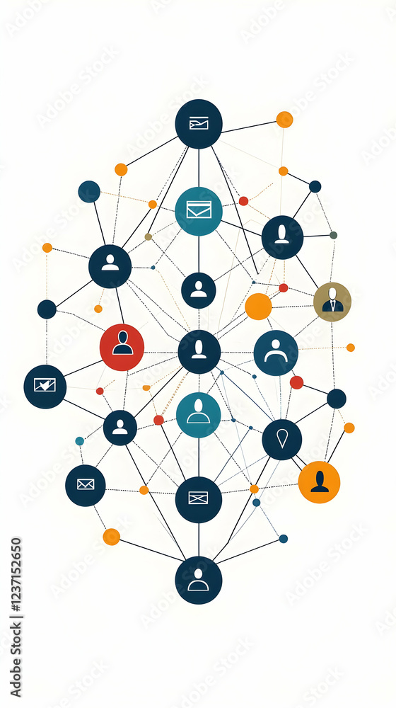 Poster minimalist circular network diagram illustrating stakeholders, with nodes representing entities and 