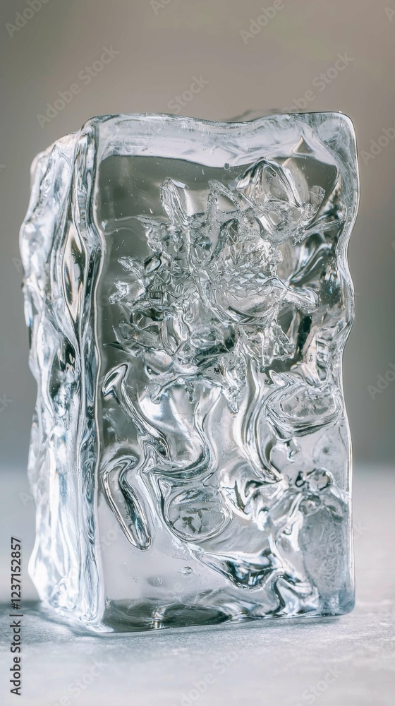 Aufkleber clear ice block with intricate frost patterns against soft background
