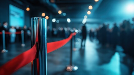 This evocative image depicts an organized crowd waiting in anticipation, surrounded by soft lighting and elegant barriers, emphasizing the emotions of excitement and suspense.