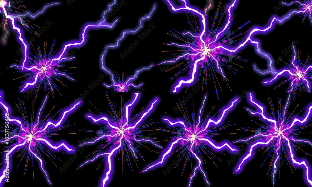 Poster vibrant purple lightning bolts create dynamic and electrifying visual effect against dark background