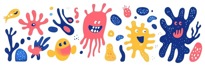 A variety of microorganisms and bacteria in different styles. AI generated image