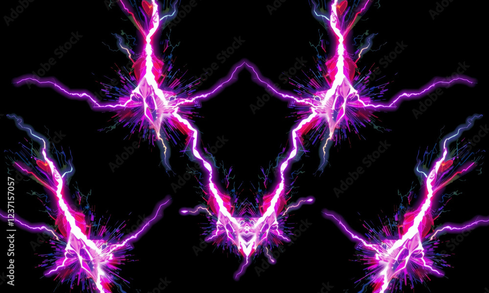 Poster vibrant purple lightning bolts create striking visual pattern against dark background, evoking energ