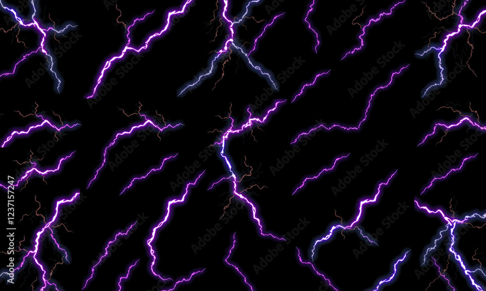 Poster vivid purple lightning bolts illuminate dark background, creating striking visual effect. dynamic pa