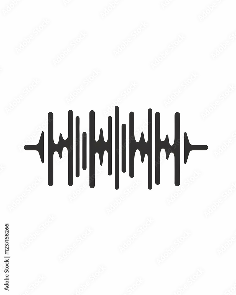 Poster simple line icon of sound waves in black against a white background, suitable for audio applications
