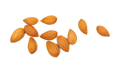 Apricot kernels isolated on white background, top view