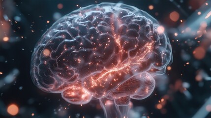 Visualization of a human brain displaying electrical activity amidst a dark background