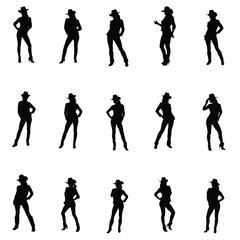 A set of Cow girl vector silhouette isolated,Cowboy in various action silhouette,black vector silhouette
Cow Girl Vector Silhouette,Cowgirl in various actions,Cowgirl standing in various views.