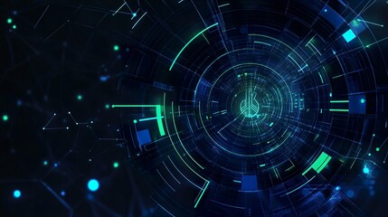 Cyberpunk Geometric Art in Blue and Green