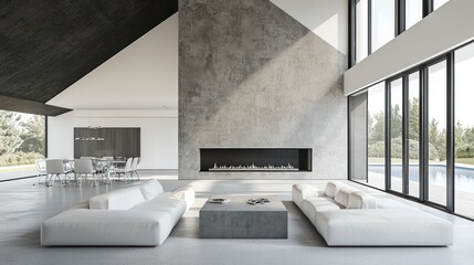 A contemporary living room with a pewter and white color scheme