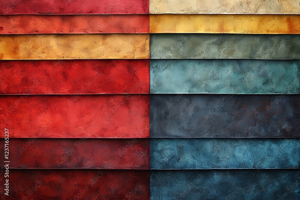 Poster an abstract with multicolored solid parallel stripes in geometric design