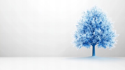 Obraz premium A single, frost-covered tree stands alone against a minimalist white background. Cool, serene, winter.