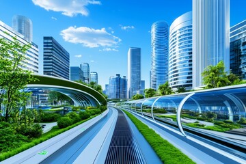 Naklejka premium Future-green Utopia Metropolis by the Tropical Sea Coast