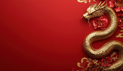 luxury red and gold chinese snake new year background with copy space for text, snake year 