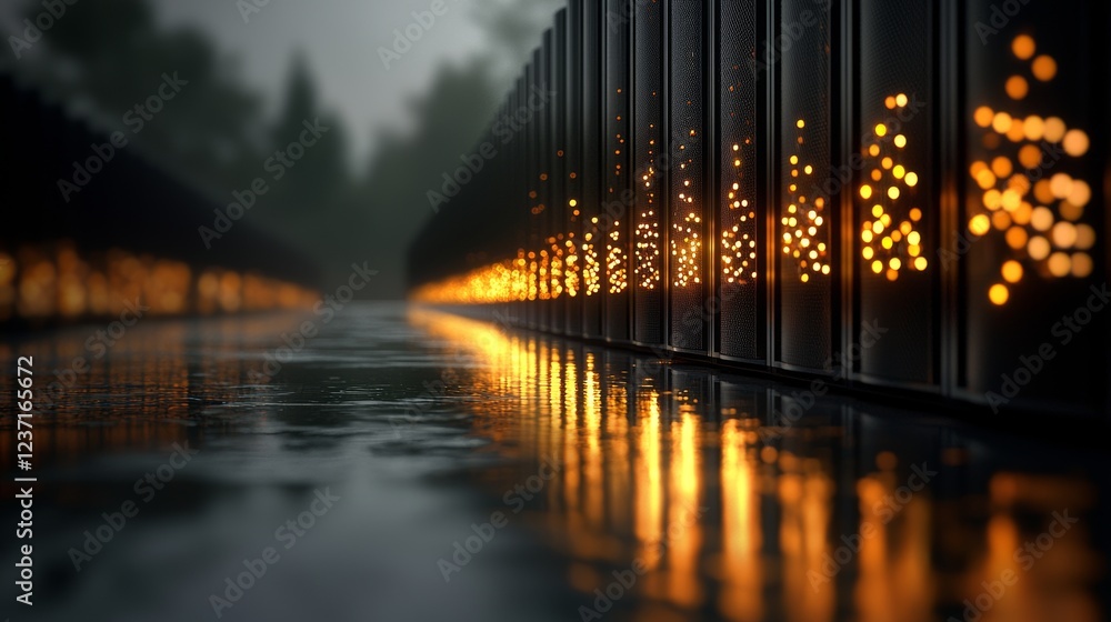 Aufkleber a dark data center is shown with numerous rows of fully operational server racks, encompassing eleme