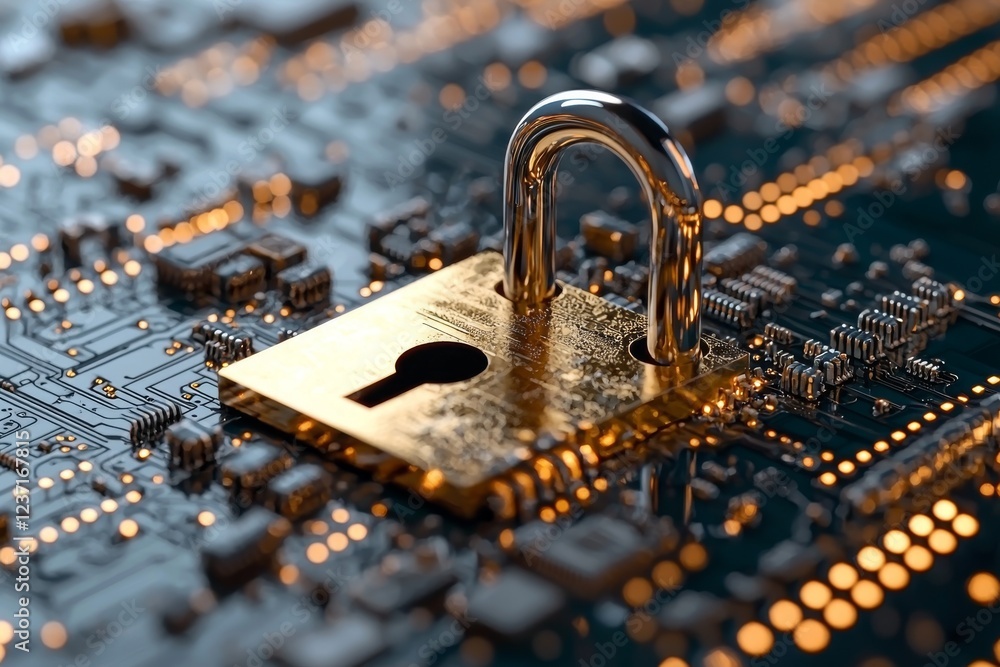 Aufkleber a depiction of cybersecurity and data privacy protection featuring a lock on a backdrop of binary di