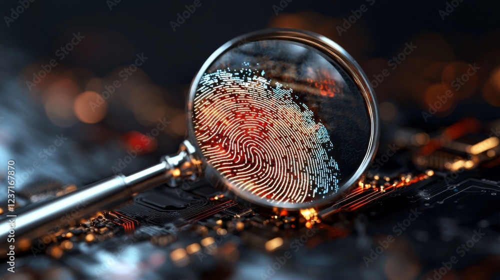Poster cybersecurity and information technology. blue and red background with digital integrated network te