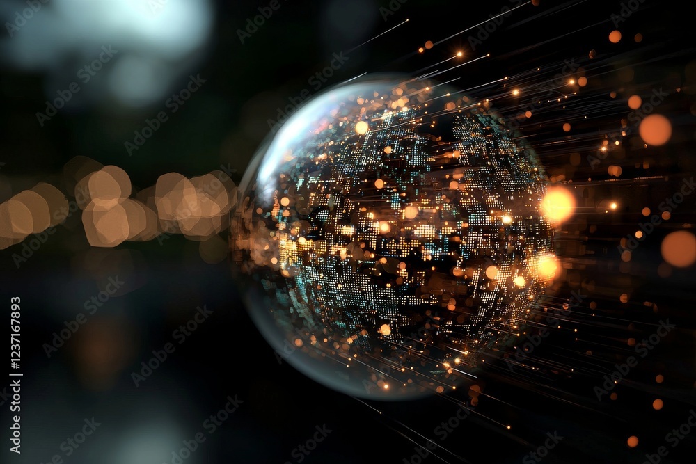 Poster cyber security concept featuring a businessman locking a digital screen, contrasting with a virtual 