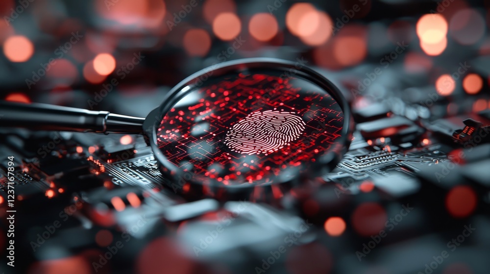 Poster cybersecurity and information technology. blue and red background showcasing digital integrated netw