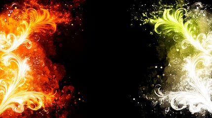 Fiery And Icy Floral Designs On Black Background