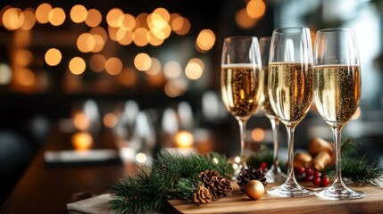 An inviting scene featuring sparkling drinks and elegant decorations that embody the spirit of holiday celebrations, perfect for sharing joyous moments with loved ones.