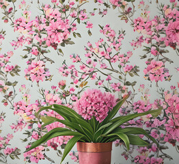 Obraz premium Watercolor floral seamless pattern in vintage rustic style, colored garden illustration on ivory background, hand painting print with abstract flowers, leaves and plants, design texture.generative ai