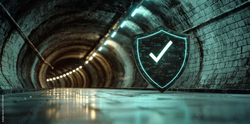 Aufkleber underground cyber security hologram with a digital shield in 3d rendering