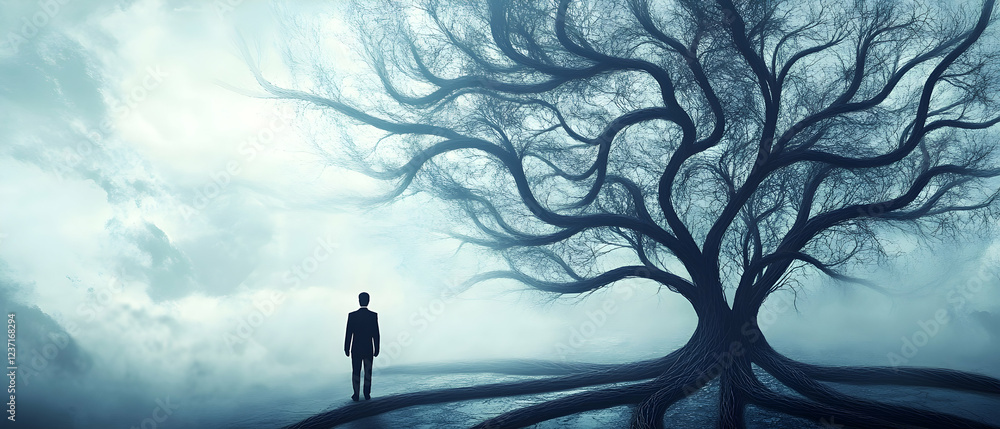 Aufkleber visual metaphor of poor management with a chaotic decision tree of conflicting paths and entangled l