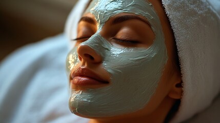 Fototapeta premium Relaxing facial treatment at a spa with calming towels surrounding the client