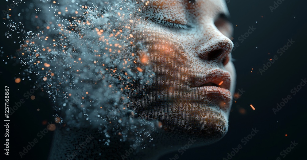 Poster abstract digital human face. concept stock of big data or cyber security. 3d rendering
