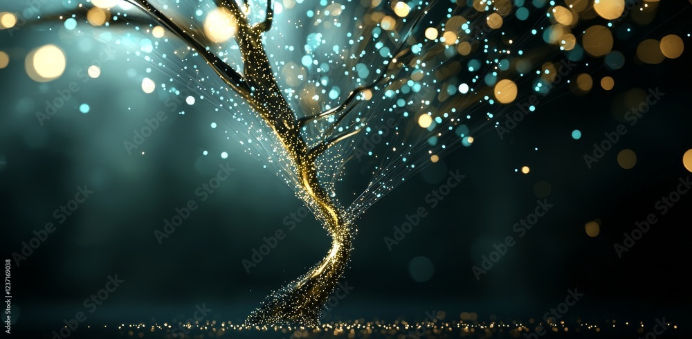 Poster a 3d illustration of a neural network. features big data and cybersecurity elements. includes a data