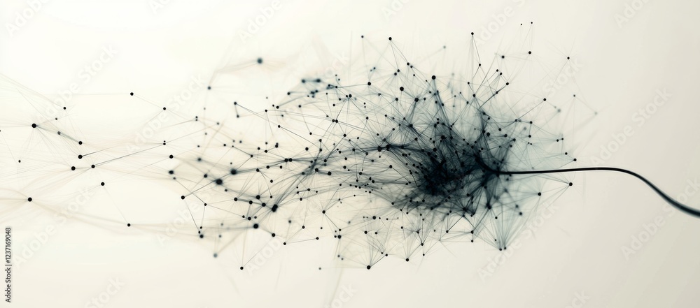 Poster data stream with a neural network 3d illustration, big data, and cybersecurity, integrated with a gl