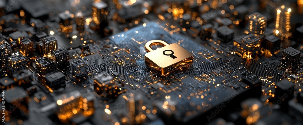 Poster 3d rendering cybersecurity and data protection