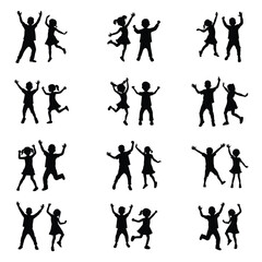 Happy children vector silhouette,Children kids silhouette set, vector silhouette of children,vector silhouette of played children