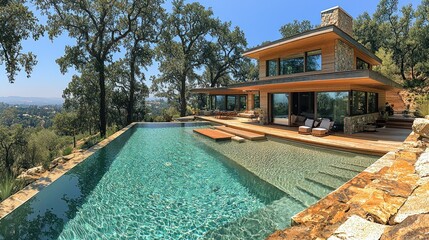 Fototapeta premium Luxury Hilltop Home with Infinity Pool and Breathtaking Views