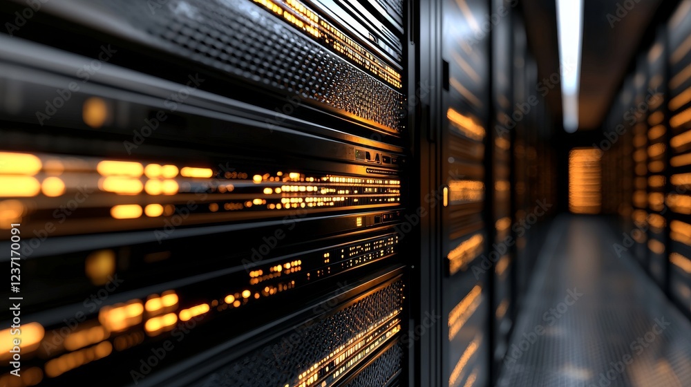 Aufkleber a modern server room stands empty, populated with large servers, a network of wires, and numerous bu