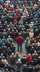 Obraz premium Diverse group of people with one individual standing out in a crowd during a vibrant gathering