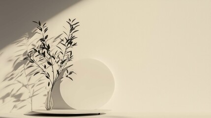 Minimalist Still Life with Shadow and Plant on Light Background
