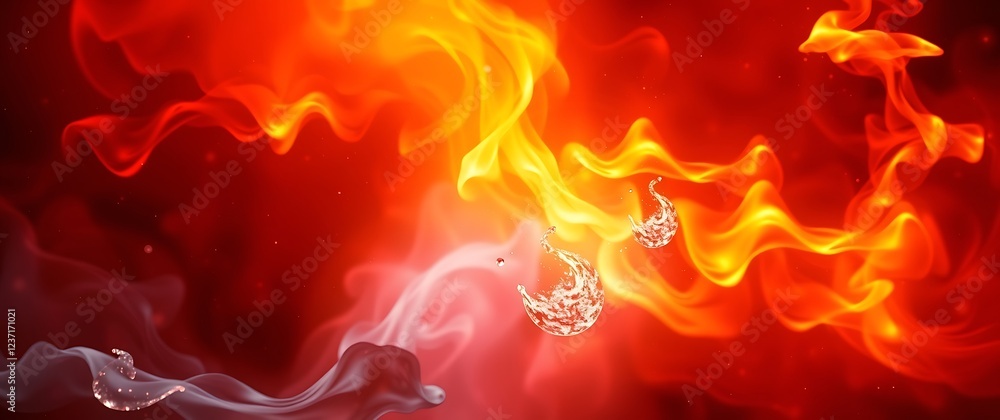 Poster contrast of fire and ice represented through dynamic fluid interactions