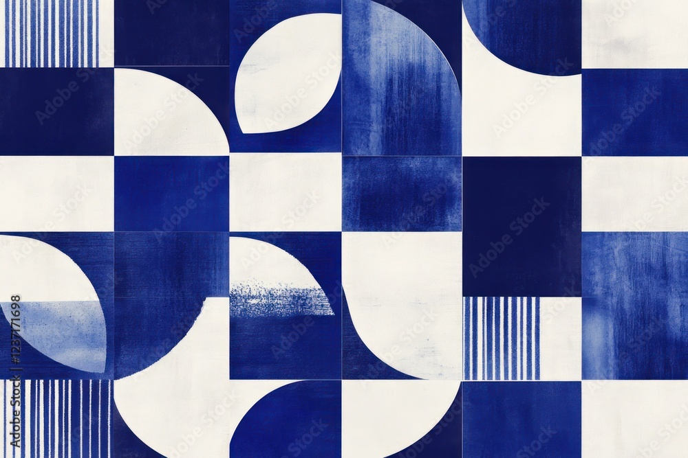 Aufkleber abstract geometric pattern in blue and white featuring bold shapes and sharp contrasts. modern art d