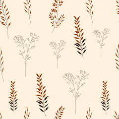 floral seamless pattern with hand drawn leaves. vector illustration for textile, fabric, wallpaper. Pattern with branches 