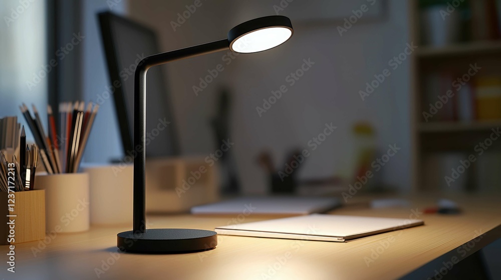 Poster modern desk lamp illuminating minimalist workspace for productivity