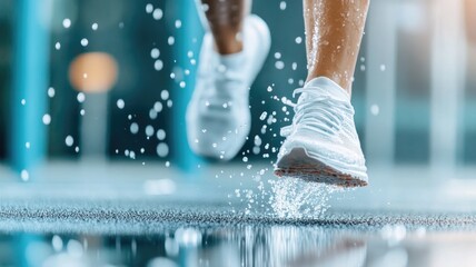 Running and fitness motivation with water splash for athletic inspiration,AMRAP workout,