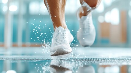 Dynamic fitness lifestyle concept with running shoes and water splash for motivation and inspiration,AMRAP workout,