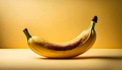 a unmarried ripe banana with a brown spot against a yellow history