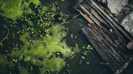 Green Algae and Wood Debris in a Tranquil Water Environment