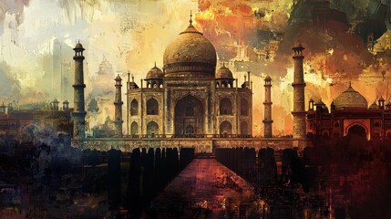 Fototapeta premium Majestic Artistic Interpretation of Taj Mahal at Sunset