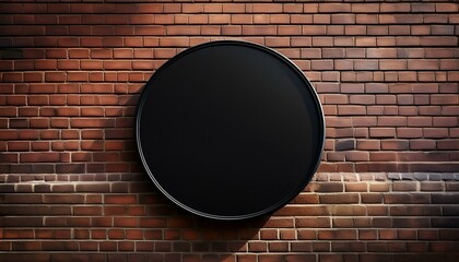 blank black outdoor round sign mockup brick wall mounted