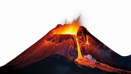 volcano erupting with molten lava flowing isolated on a white background