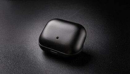 blank black small closed headphones case mockup lying dark background