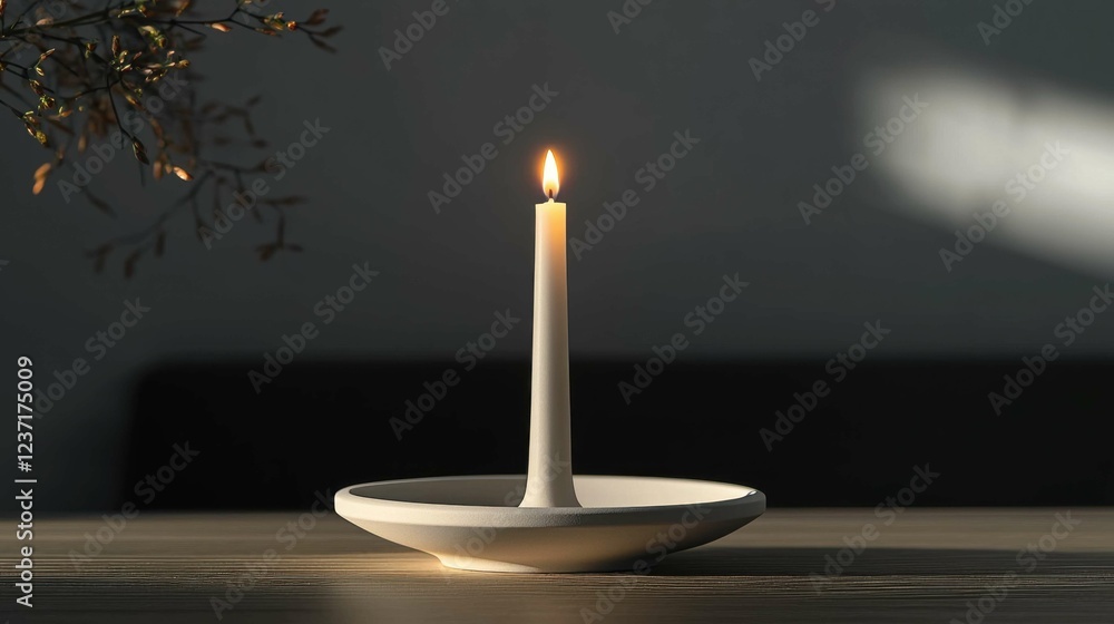 Poster Elegant Candle with Soft Glow on Minimalist Table Setting